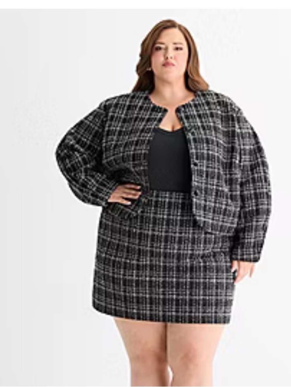 Plus Size Black Plaid Tweed Jacket only
